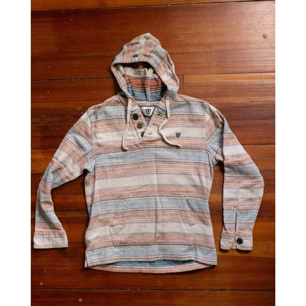 Vissla Men's Descanso Popover Hoodie Multicolor Stripe Cream Small